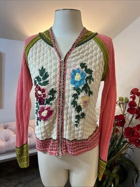 IVKO Floral Embroidered Knit Zip Up Cardigan Sweater EU 36 / US 6 Small